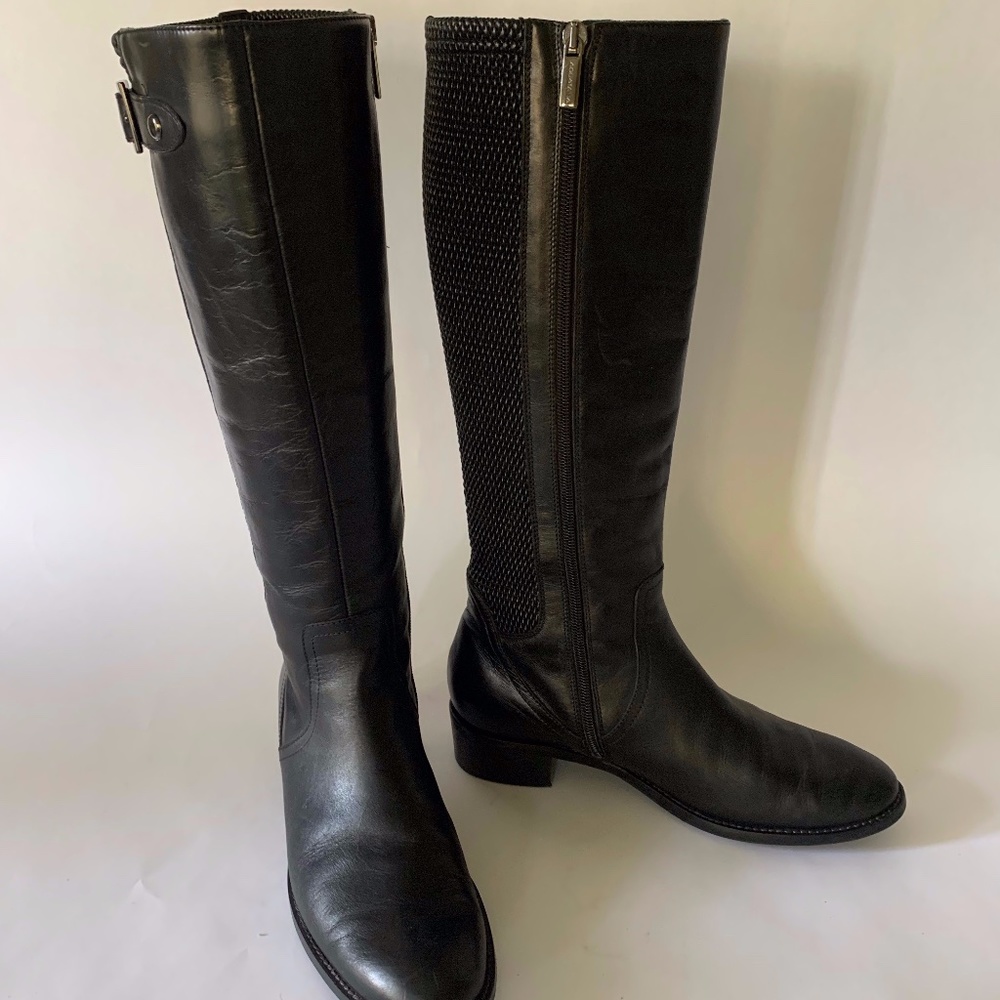 Aquatalia Black Leather Knee High Riding Boots Size 8